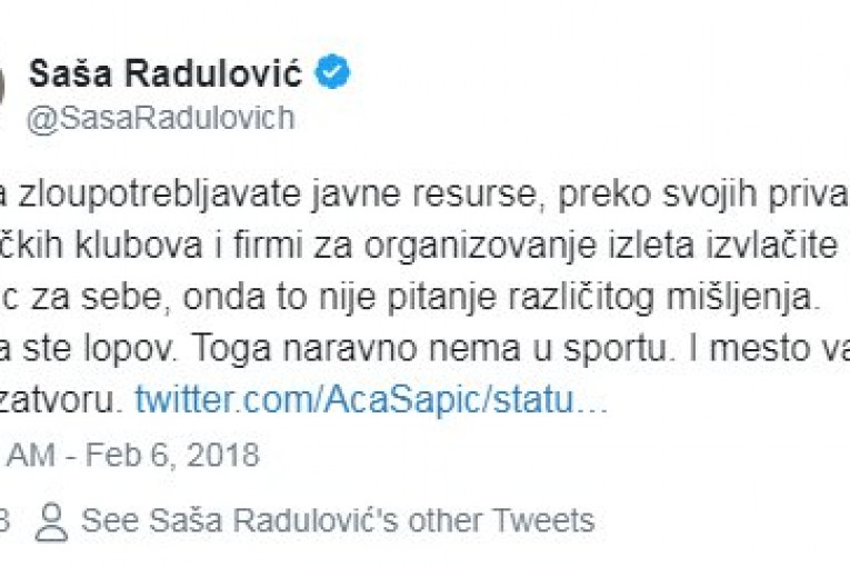 RAT SE NASTAVLJA: Radulović kaže da je Šapić LOPOV!