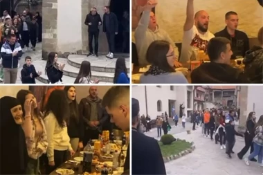 DA SE NAJEŽIŠ! Mladi iz Nikšića došli na slavu jedinog živog manastira kod Gnjilana: Ori se - Ko da mi otme iz moje duše Kosovo! (VIDEO)