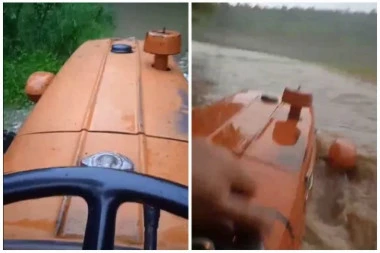 SNIMAK POPLAVLJENOG PODRUČJA ŠOKIRAO SRBIJU! Čovek na traktoru jedva prošao kroz Crni Timok (VIDEO)