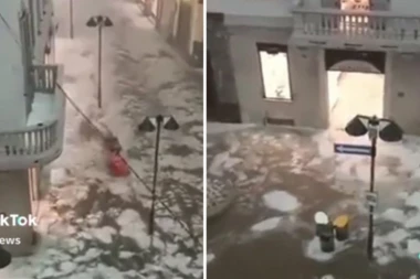SABLASNE SCENE NA SEVERU ITALIJE! Bujični potok nosi komade leda po ulicama - građani zaprepašćeni! (VIDEO)