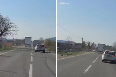 ŠOKANTAN SNIMAK: Kamion na ivici sudara sa automobilom na putu Stopanja-Trstenik! (VIDEO)