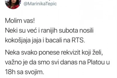 Strašno: Ovako Marinika Tepić poziva na uništavanje Beograda večeras!