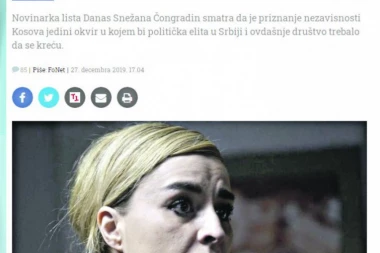 Šta predlažu "Danas" i njihova novinarka: Nezavisno Kosovo jedini kompromis?!