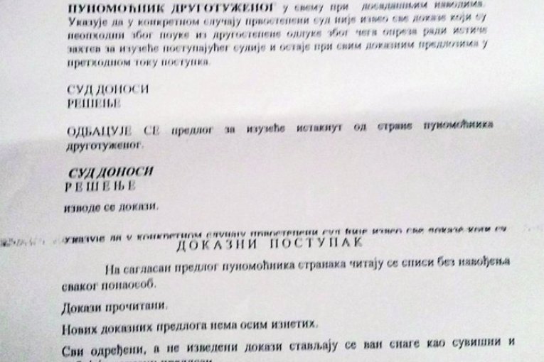 Sudija nije hteo da izvede nijedan dokaz