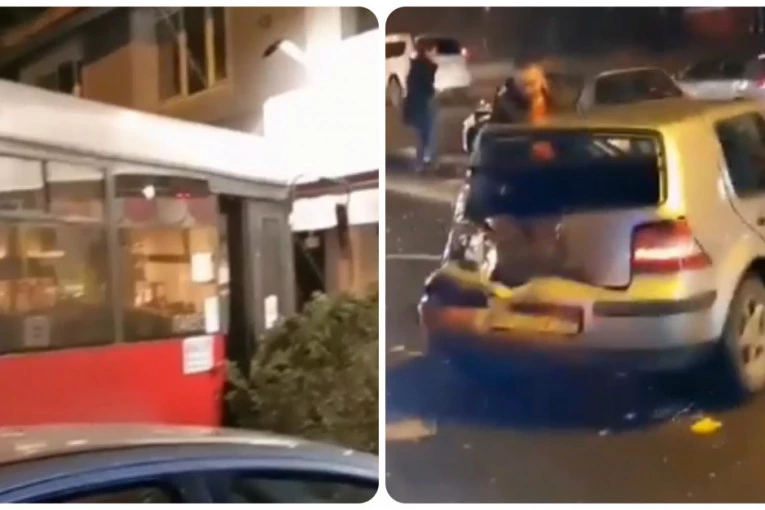 (VIDEO) SAOBRAĆAJKA NA BULEVARU: Sudar autobusa i automobila - ima povređenih!