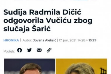 Đilasov portal pokušao lažima i insinuacijama da u problem ubaci sudiju koja je bila i predsednik veća i sudija izvestilac kada se odlučivalo o slučaju Šarić!