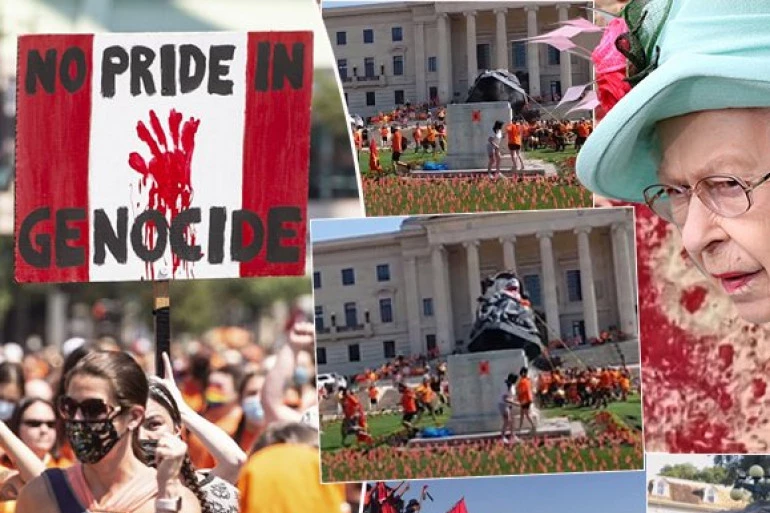 ELIZABETU II KRIVE ZA SMRT 1.000 DOMORODAČKE DECE! Nemiri eksplodirali u Kanadi, besni demonstranti traže pravdu i RUŠE KRALJIČINE STATUE!