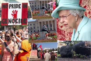 ELIZABETU II KRIVE ZA SMRT 1.000 DOMORODAČKE DECE! Nemiri eksplodirali u Kanadi, besni demonstranti traže pravdu i RUŠE KRALJIČINE STATUE!