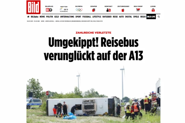 (VIDEO) STRAVIČNA NESREĆA U NEMAČKOJ: Autobus iz Srbije se prevrnuo sa putnicima, 19 njih povređeno