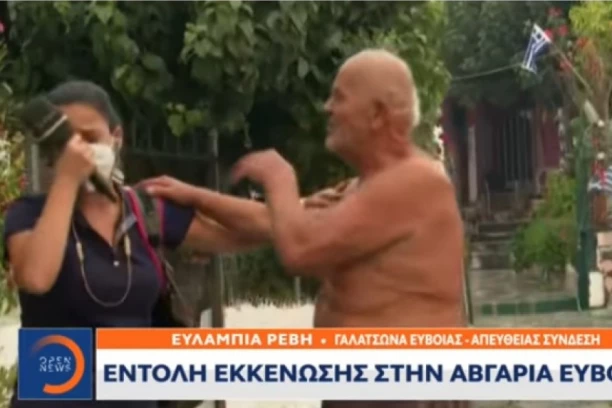NOVINARKA USRED JAVLJANJA UŽIVO ZARIDALA ZBOG GRČKE! Starac koji je odbijao da se evakuiše uprkos vatri, potpuno je slomio!