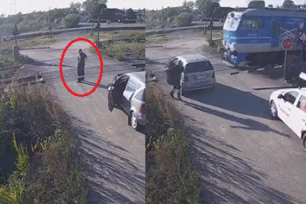 ZA DLAKU IZBEGAO SIGURNU SMRT: Jeziv snimak sa pružnog prelaza u Vreocima - hteo da zaobiđe spuštenu rampu, a onda je usledila filmska scena
