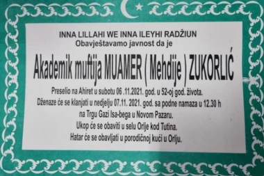 SUTRA SAHRANA MUAMERA ZUKORLIĆA: U Novom Pazaru će biti proglašen Dan žalosti