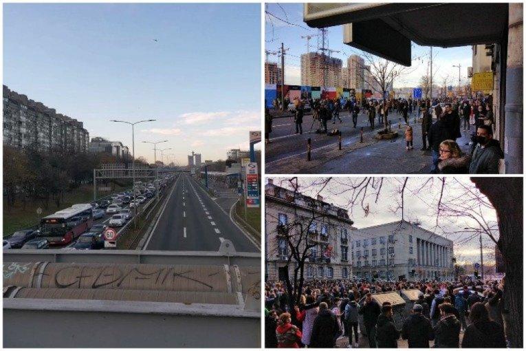 BLOKIRAN AUTOPUT NA NOVOM BEOGRADU: Đilasovci prave haos po Beogradu, krenuli ka zgradi Vlade i Skupštini