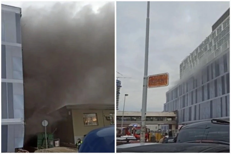 PRVI SNIMAK POŽARA U KLINIČKOM CENTRU SRBIJE: 26 vatrogasaca na terenu, gust crni dim iznad Beograda! (VIDEO)