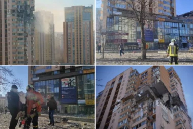 JEZIVI SNIMCI UDARA PROJEKTILA U ZGRADU U KIJEVU! Od gornjih spratova nije ništa ostalo! (VIDEO/FOTO)