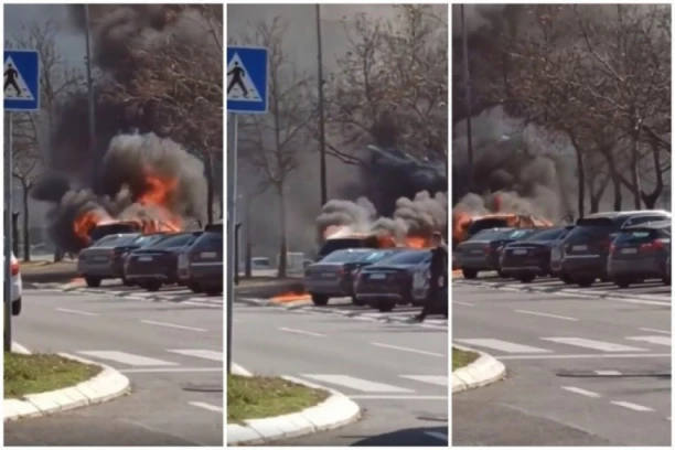 ZAPALJEN AUTO USRED BEOGRADA! Dramatična scena - kola gore na parkingu!
