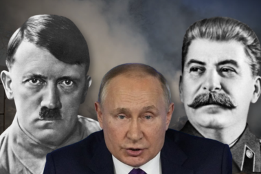 LITTLE PUTIN IN THE ARMS OF HITLER AND STALIN: Shocking photo appeared in the Kyiv subway