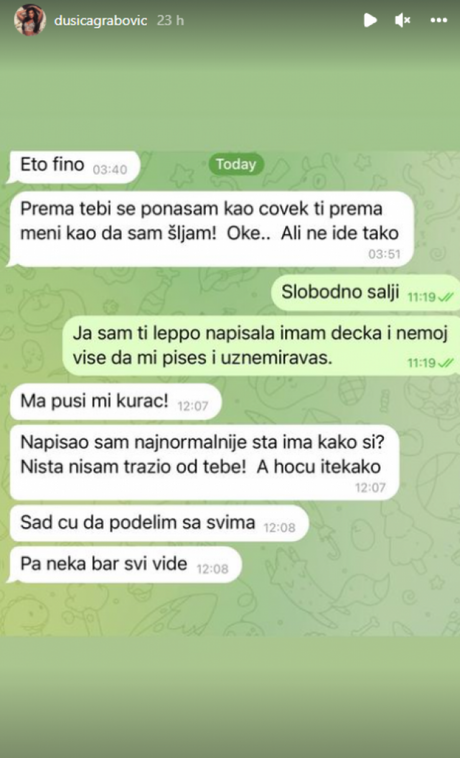 Dušica Grabović prepiska sa bivšim dečkom