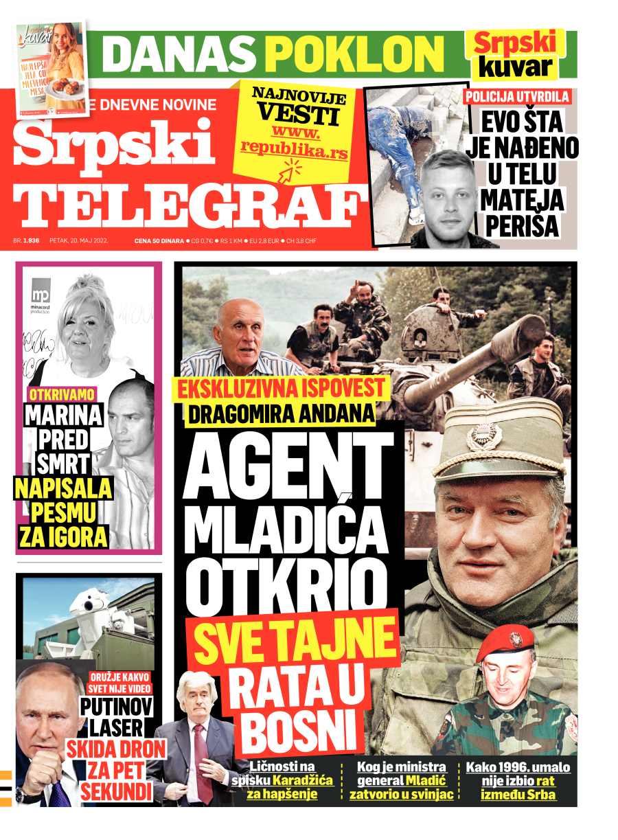 Naslovna strana Srpskog telegrafa za 20.05.2022.
