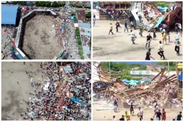 HOROR, SRUŠILA SE TRIBINA, ljudi zatrpani u trenu! Potresne scene tokom borbe bikova, najmanje četvoro mrtvih, STRADALO I DETE! (VIDEO)