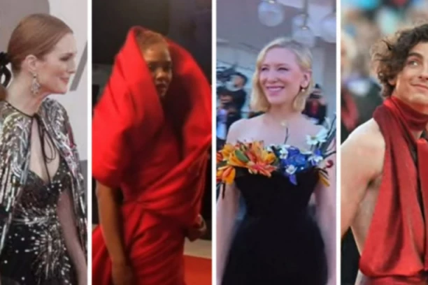 BUJNI DEKOLTE U SEDMOJ DECENIJI, BRADAVICE NA IZVOL'TE, MUŠKARAC SA GOLIM LEĐIMA: Modna izdanja na filmskom festivalu u Veneciji privukla ogromnu pažnju! (FOTO)