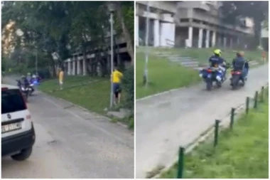 LUDA POTERA U SRED BEOGRADA: Motociklom kroz zgradu! (VIDEO)