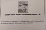 Neobična čitulja u Crnoj Gori: Restoran u Čanju se oprostio od kraljice Elizabete (FOTO)