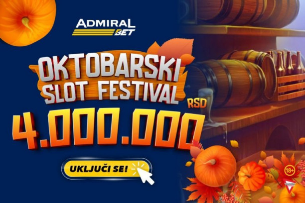 DA LI STE SPREMNI ZA OKTOBARSKI SLOT FESTIVAL? Osvojite 4.000.000 dinara uz vaše omiljene slot igre u AdmiralBet-u!