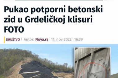 "KORIDORI SRBIJE" SE OGLASILI POVODOM LAŽNE VESTI: Nikakve pukotine na potpornim zidovima u Grdelici ne postoje
