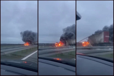 DVA ŠLEPERA U PLAMENU NA PUTU NOVI SAD-BEOGRAD: Teška saobraćajka (VIDEO)