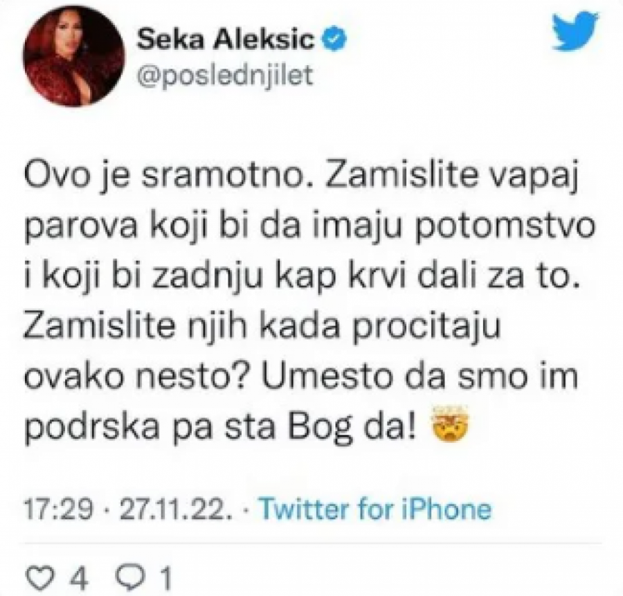 Seka Aleksić na Tviteru