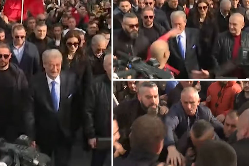 SALJI BERIŠA DOBIO PESNICU U GLAVU: Bivšeg predsednika Albanije napali na protestu u Tirani (VIDEO)