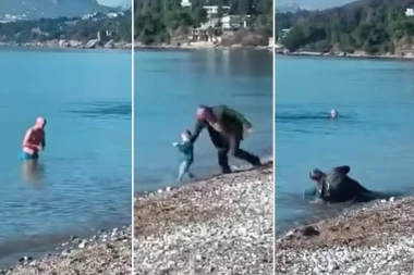 "NEĆEŠ TI NIĐE", REGION U SUZAMA OD SMEHA ZBOG OVOG DEDE:  Usred zime se okupao u plićaku - potrčao za detetom, a onda je usledila URNEBESNA SCENA! (VIDEO)