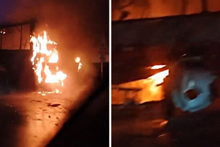 ZAPALIO SE AUTOBUS KOD DOLJEVACA: Potpuno izgorelo vozilo ''Niš Expresa'', 3 vatrogasna vozila intervenisala u gašenju POŽARA! (VIDEO)