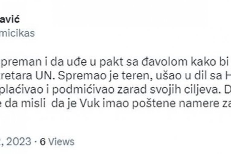 Objava na Tviteru
