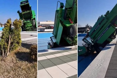 DUBINSKO PRANJE PRE TEHNIČKOG: Neverovatna scena u Loznici - kombajn uleteo u bazen, građani u ŠOKU (VIDEO)