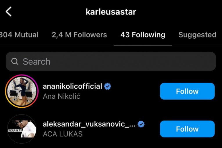 Jelena Karleuša zapratila Acu Lukasa i Anu Nikolić na Instagramu