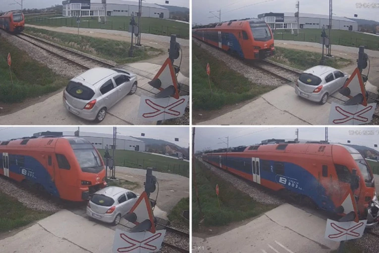 JEZIV SNIMAK POGIBIJE NA ŠINAMA U VALJEVU: Voz naleteo na automobil dok je prelazio preko pružnog prelaza
