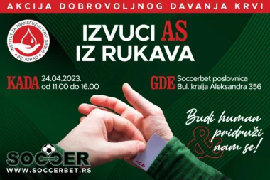 "SOCCERBET" će u ponedeljak u periodu od 11 do 16 časova organizovati akciju dobrovoljnog davanja krvi!