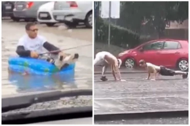NAJLUĐI SNIMCI POTOPA U BEOGRADU! Momci radili sklekove, sedeli u bazenčiću - ovo je za PLAKANJE od smeha (VIDEO)