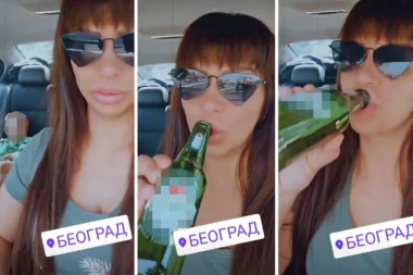 MILJANA LOČE PIVO DOK SE VOZI SA SINOM: Nategla flašu u kolima, mali Željko bez sedišta i pojasa! (FOTO)