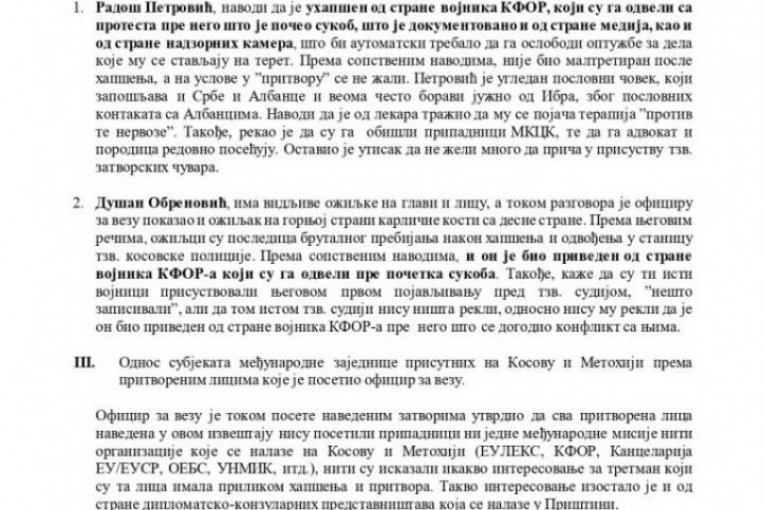 Dokument o hapšenju Srba na KiM