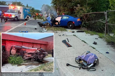 POLICIJSKI AUTO SE SVOM SNAGOM ZABIJA U DŽIP:  Jurio je u punoj brzini za ukradenim kolima, udar je bio JEZIV! (UZNEMIRUJUĆI VIDEO)