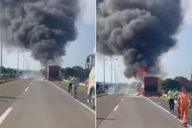 IZGOREO KAMION NA AUTOPUTU: Jezive scene kod Velike Plane! (VIDEO)