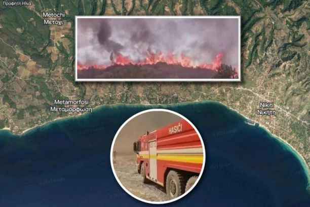 GORI HALKIDIKI, POSLAT HELIKOPTER I 12 VATROGASNIH VOZILA! Bukti vatra između mesta Nikiti i Metamorfozis!