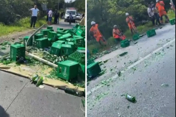 HAOS NA PUTU UMKA - BARIČ: Prevrnule se četiri palete piva, staklo na sve strane, saobraćaj obustavljen (VIDEO)