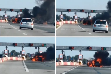 STRAVIČNA SCENA NA NAPLATNOJ RAMPI: Automobil progutala vatra (VIDEO)