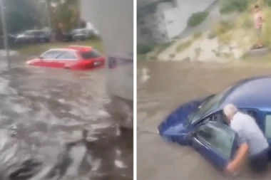 DA TI SRCE PUKNE! BAKA I DEKA POKUŠAVAJU DA SAČUVAJU SVOJ AUTO OD POBESNELE BUJICE! Potresni prizori sa poplavljenih ulica Novog Sada! (VIDEO)