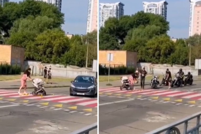 ŠOKANTNA SCENA NA PEŠAČKOM PRELAZU! Majka sa kolicima prelazila ulicu, automobili jurili pored nje i bebe: ONI SU SPREČILI TRAGEDIJU! (VIDEO)
