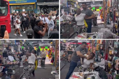 OPŠTA MAKLJAŽA U PRODAVNICI ZBOG PROIZVODA ZA KOSU! Žena tukla prodavca korpom, on počeo da je davi - zbog OVOGA veliki protesti u Londonu! (VIDEO)